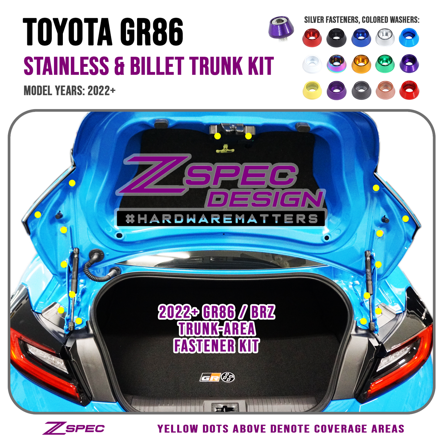 ZSPEC Stage-3 Dress Up Bolts® Fastener Kit for '22+ Toyota GR86 & Subaru BRZ, Stainless & Billet