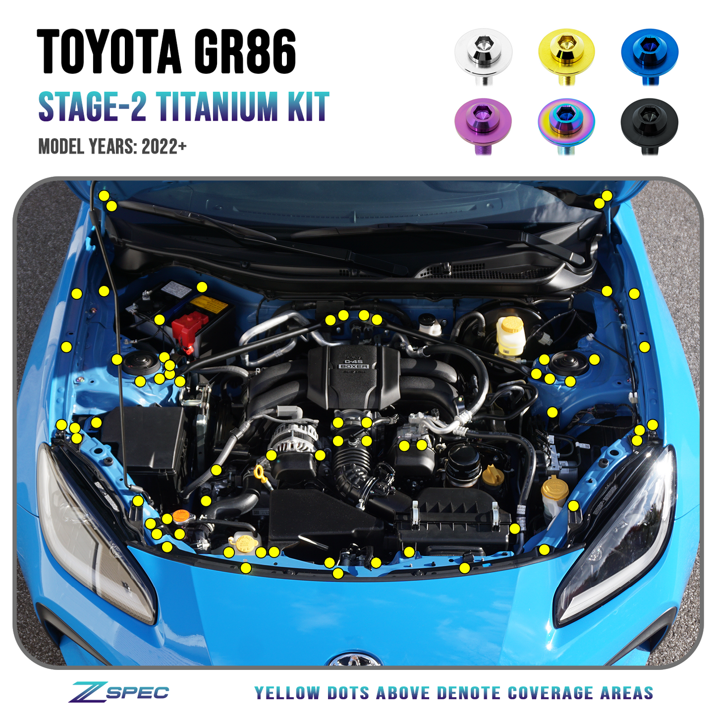 ZSPEC Stage-2 Dress Up Bolts® Fastener Kit for '22+ Toyota GR86 & Subaru BRZ, Titanium