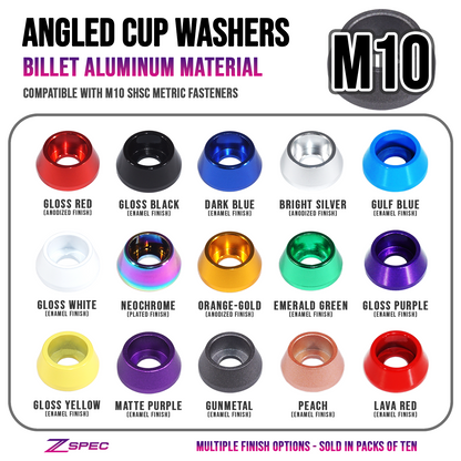 ZSPEC M10 Billet Angled Cup Finish Washers for SHSC Socket-Cap Fasteners, Billet, 10-Pack