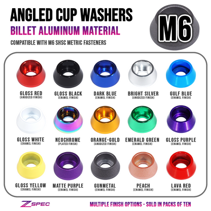 ZSPEC M6 Angled Cup Finish Washers for SHSC Socket-Cap Fasteners, Billet, 10-Pack