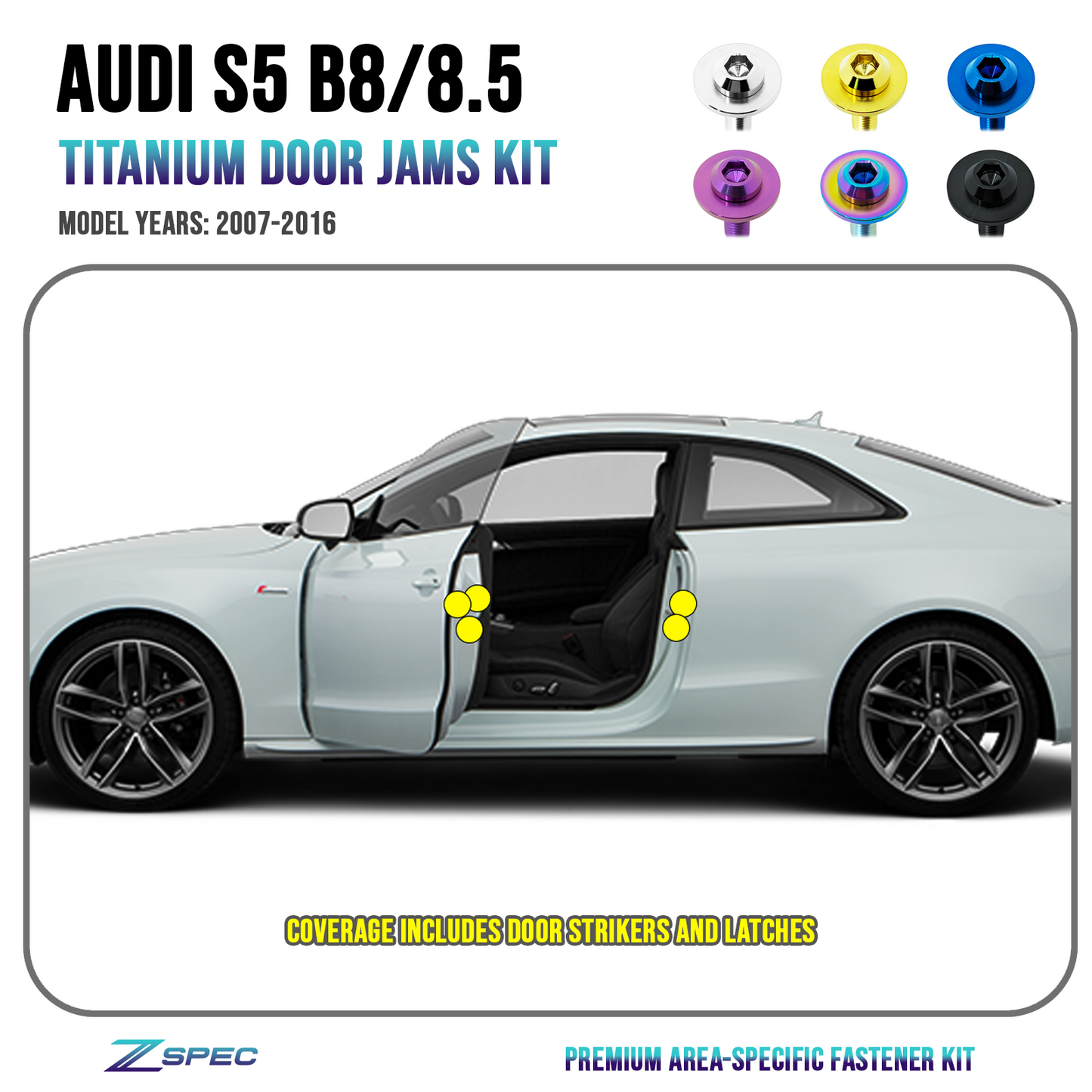 ZSPEC Dress Up Bolts® Door Strikers & Latches Fasteners for Audi S5 B8 EA837 3.0L, Titanium
