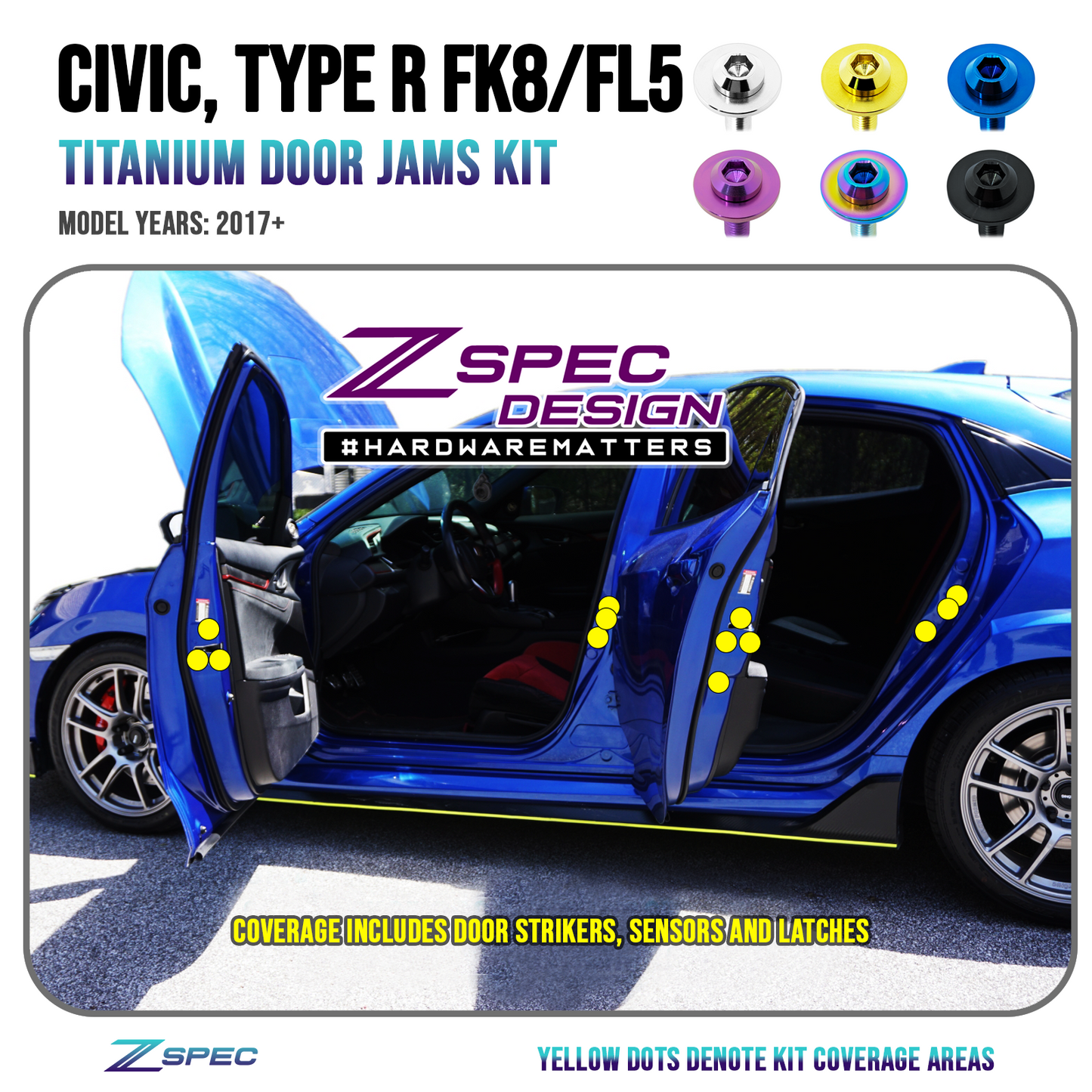 ZSPEC Dress Up Bolts® Door-Jam Area Fastener Kit for the Civic FK8 Type R, Titanium