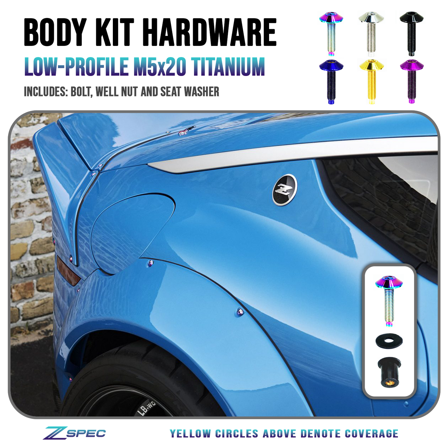 ZSPEC Body Kit Fastener, Low-Profile M5x20mm Titanium w/Well Nut, Per Each