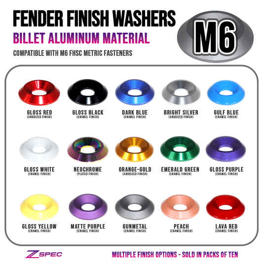 ZSPEC M6 Billet Dress Up Fender-Finish Washers for FHSC Fasteners, Billet, 10-Pack