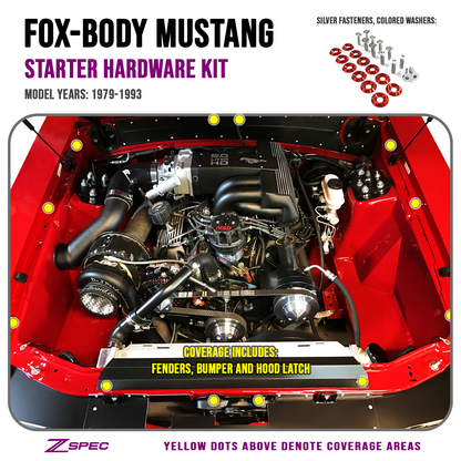 ZSPEC Fenders/Bumper/Hood Latch Kit, Mustang Fox-Body, Stainless & Billet