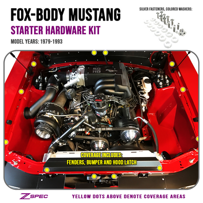 ZSPEC Fenders/Bumper/Hood Latch Kit, Mustang Fox-Body, Stainless & Billet