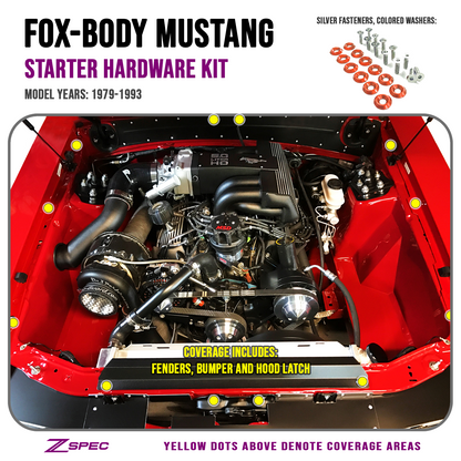 ZSPEC Fenders/Bumper/Hood Latch Kit, Mustang Fox-Body, Stainless & Billet