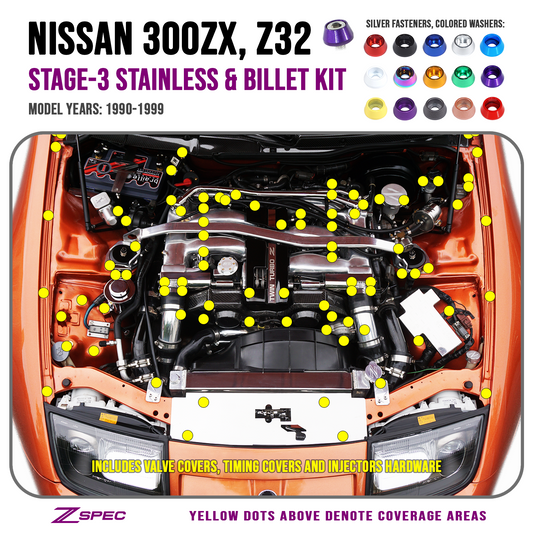 ZSPEC Stage-3 Dress Up Bolts® Fastener Kit for '90-99 Nissan 300zx Z32, Stainless & Billet