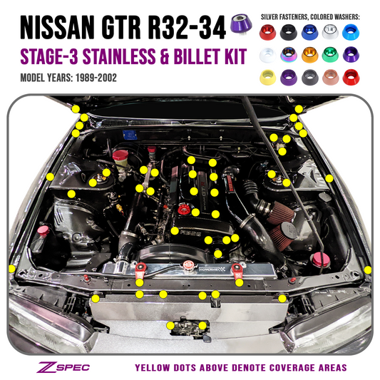 ZSPEC Stage-3 Dress Up Bolts® Kit for Nissan Skyline GT-R/GTR R32/R33/R34, Stainless & Billet