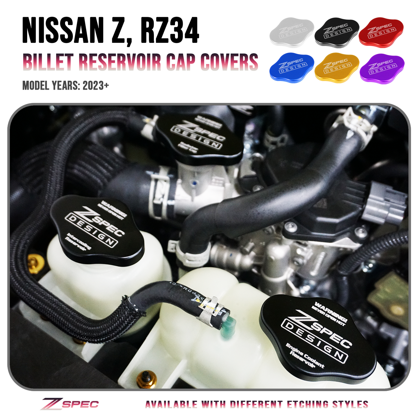 ZSPEC Fluid Reservoir Cap Covers Set for '23+ Nissan Z RZ34, Billet, 3 Caps