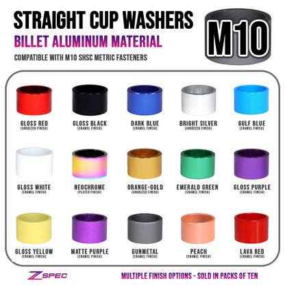 ZSPEC M10 Straight Cup Finish Washers for SHSC Fasteners, Billet, 10-Pack