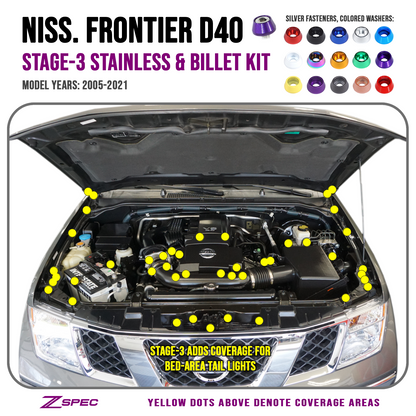 ZSPEC Stage-3 Dress Up Bolts® Fastener Kit for 05-21 Nissan Frontier D40, Stainless & Billet