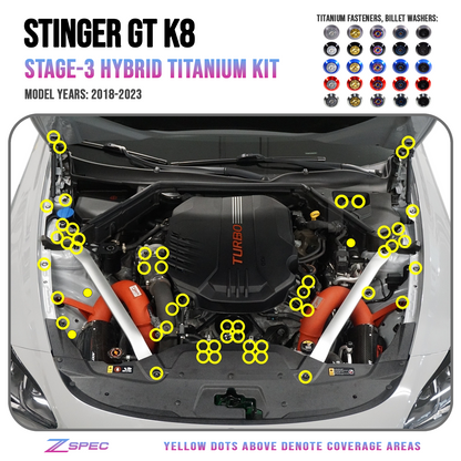 ZSPEC Stage-3 Dress Up Bolts® Fastener Kit for '18+ Stinger GT, Titanium & Billet