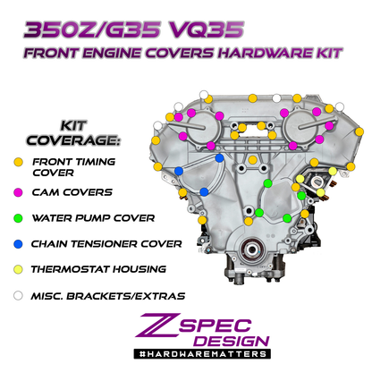 ZSPEC VQ35DE Front-Engine Covers Fastener Kit, CAM/Water Pump/Tensioner, Stainless & Billet