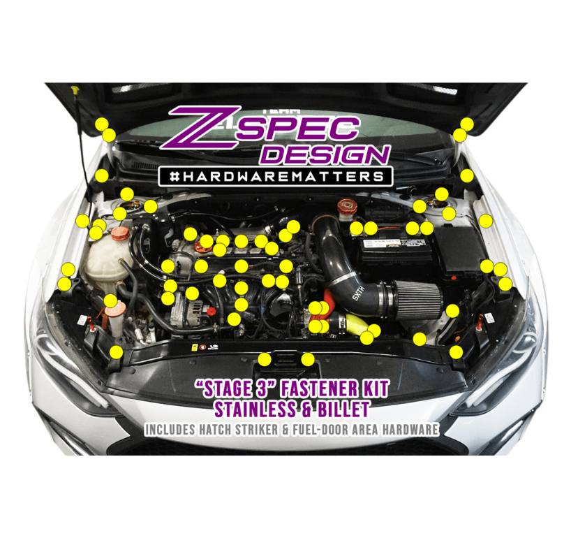 ZSPEC Stage-3 Dress Up Bolts® Fastener Kit for '17-18 Hyundai Elantra, Stainless & Billet