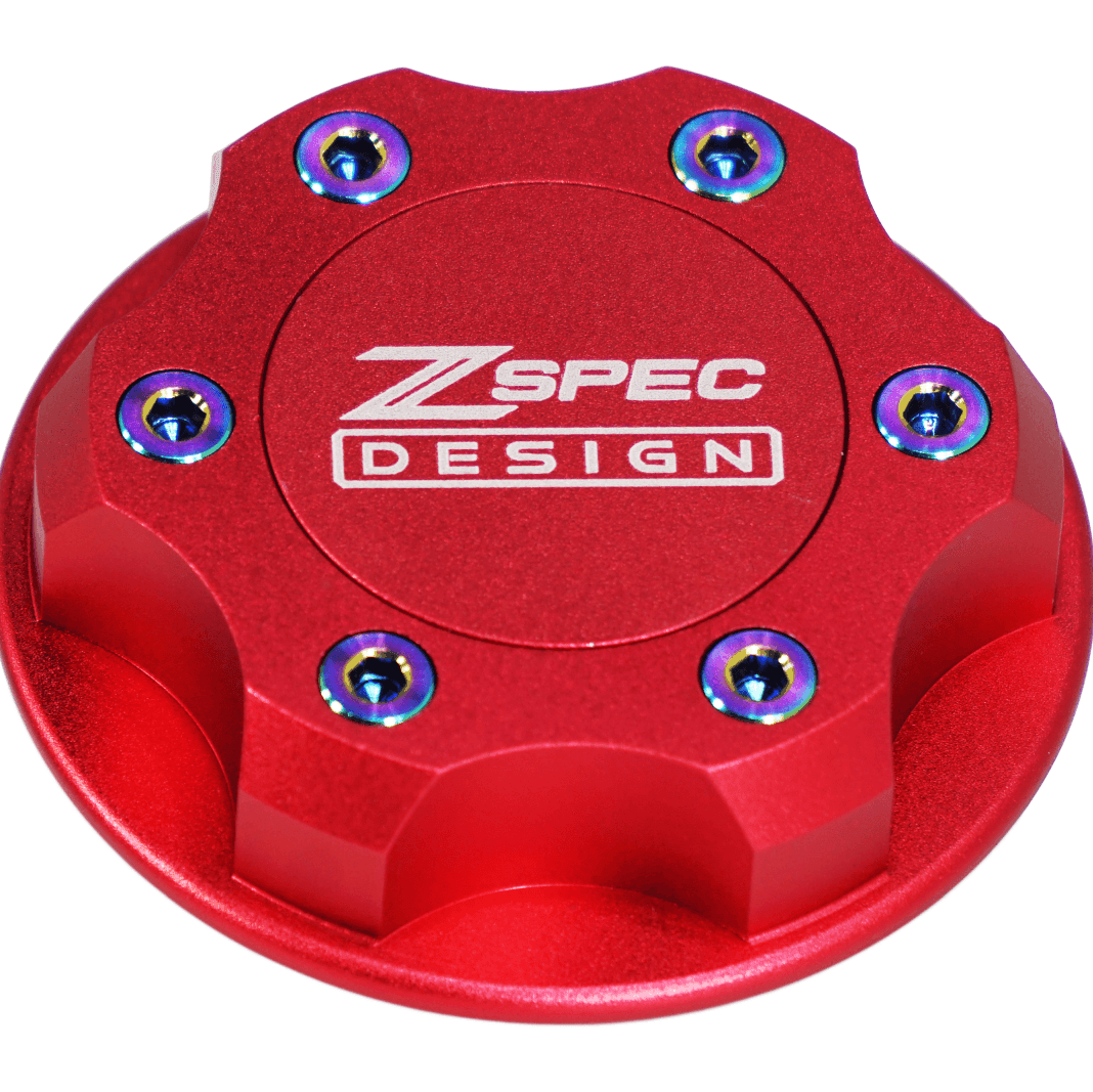 ZSPEC Billet Oil Filler Cap for Nissan/Infiniti/Datsun, Red Cap w/ Titanium Accents