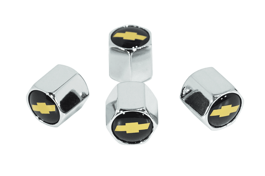 Chrome Valve Stem Tire Caps, Style: Chevy, Amber Bow-Tie