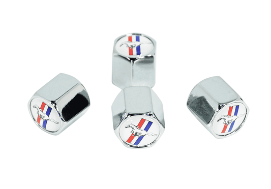 Chrome Valve Stem Tire Caps, Style: Mustang, White Background