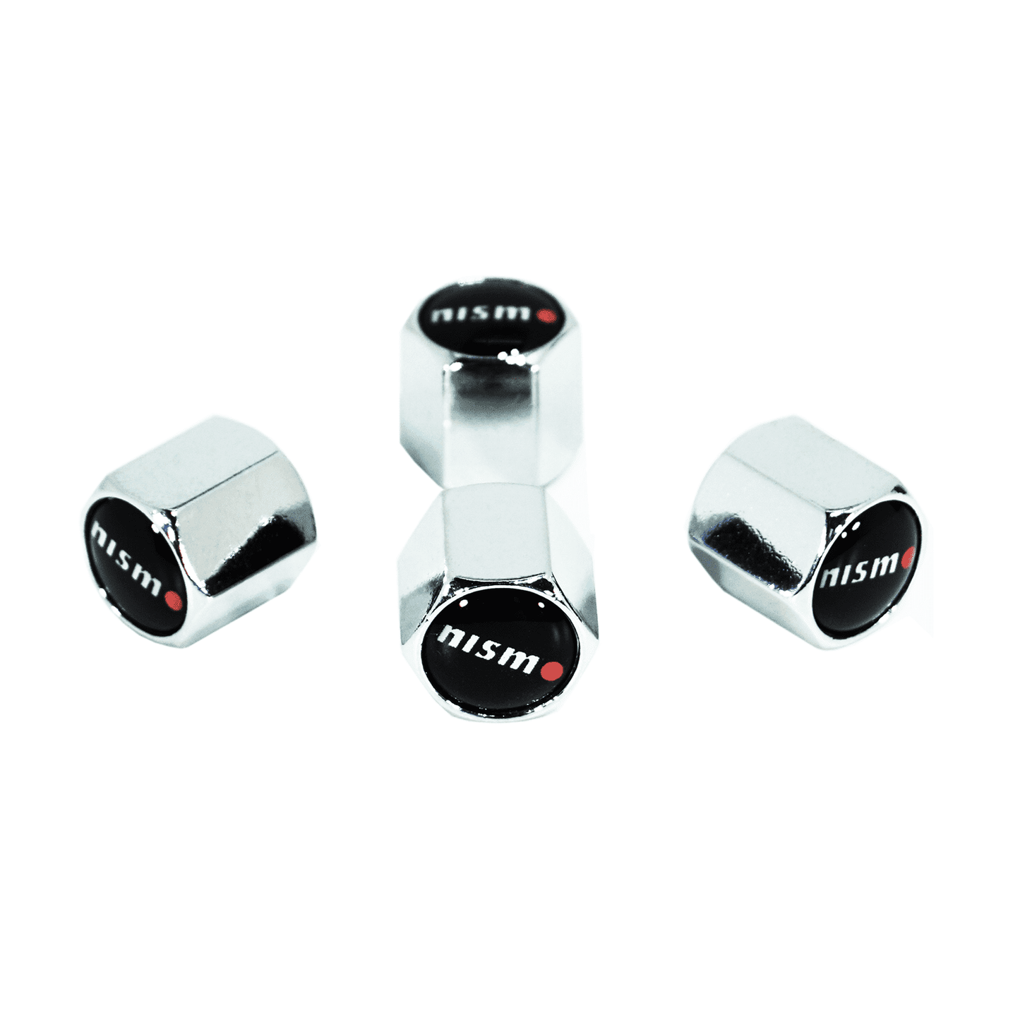 Chrome Valve Stem Tire Caps, Style: NISMO, Black Background