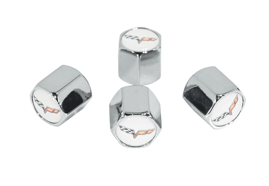 Chrome Valve Stem Tire Caps, Style: Corvette, White Background