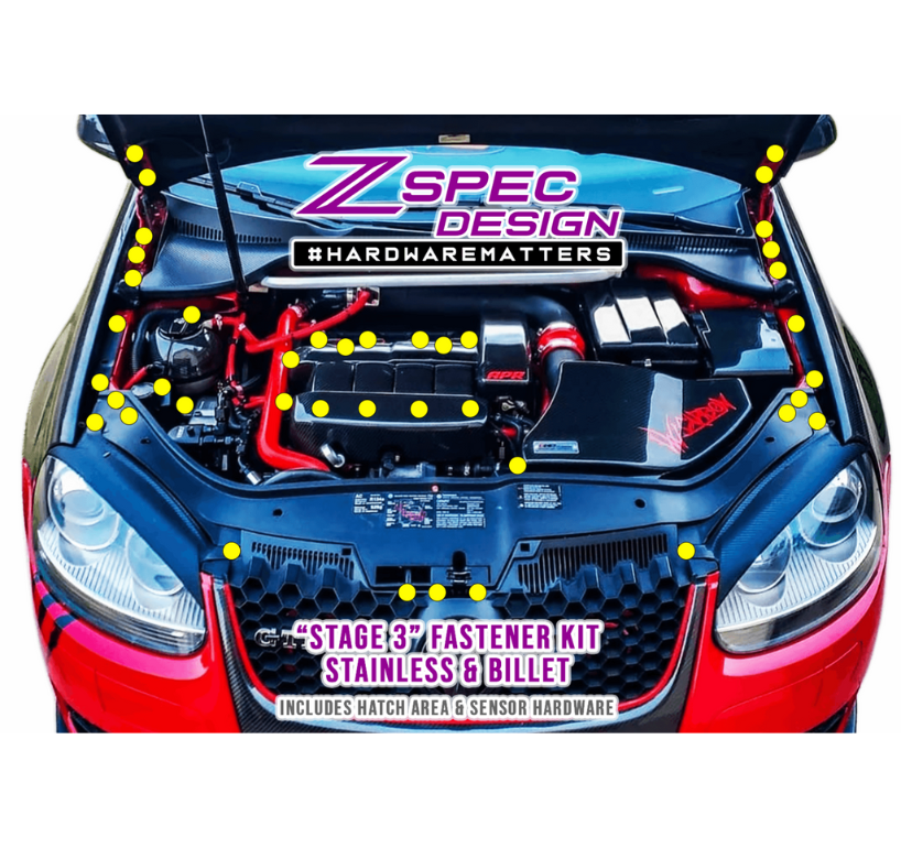 ZSPEC Stage-3 Dress Up Bolts® Fastener Kit for '05-10 VW Golf MK5, Stainless & Billet
