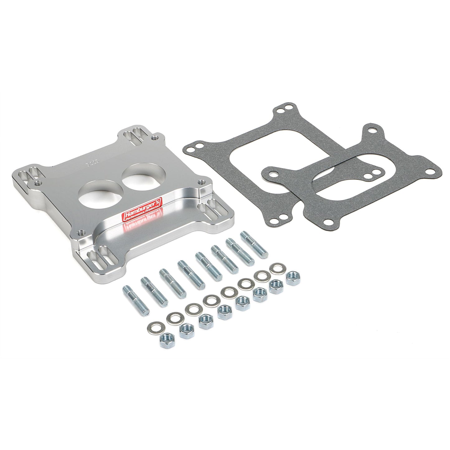 HAMBURGER'S PERFORMANCE PRODUCTS CARBURETOR ADAPTER; BILLET ALUMINUM- 1 IN. HOLLEY 350-600 2BBL TO HOLLEY ADJUSTABLE (HIGH FLOW) 3223