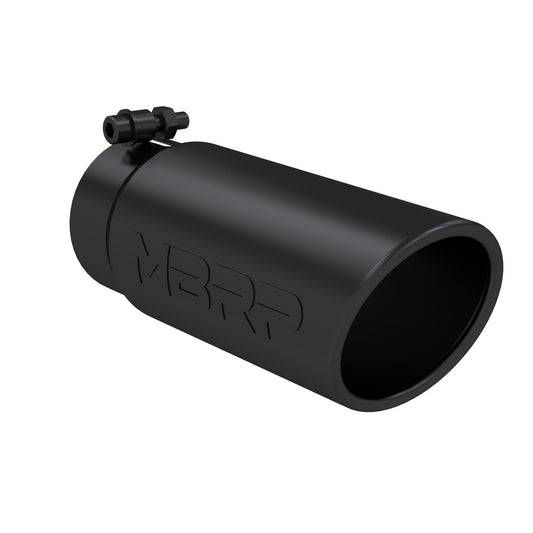 MBRP Exhaust Tip; 4in. O.D. Angled Rolled End 3in. inlet 10in. length-Black Coated T5112BLK
