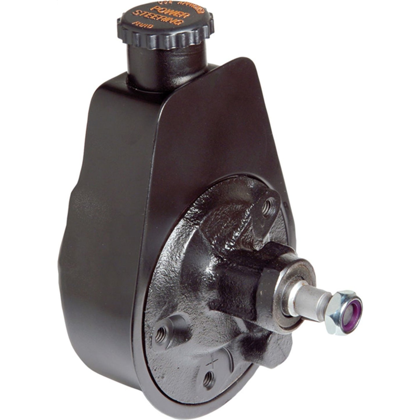 Borgeson - Power Steering Pump - P/N: 800312 - Saginaw self contained power steering pump with keyway shaft. Painted black. Preset for Mustang R&P pressure.