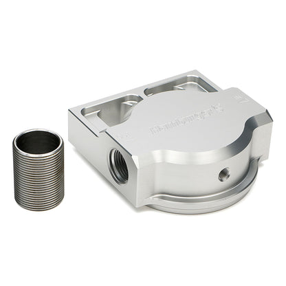 SINGLE Remote Oil Filter Base; Fits HP6; Flows Right to Left- Billet Aluminum 3407