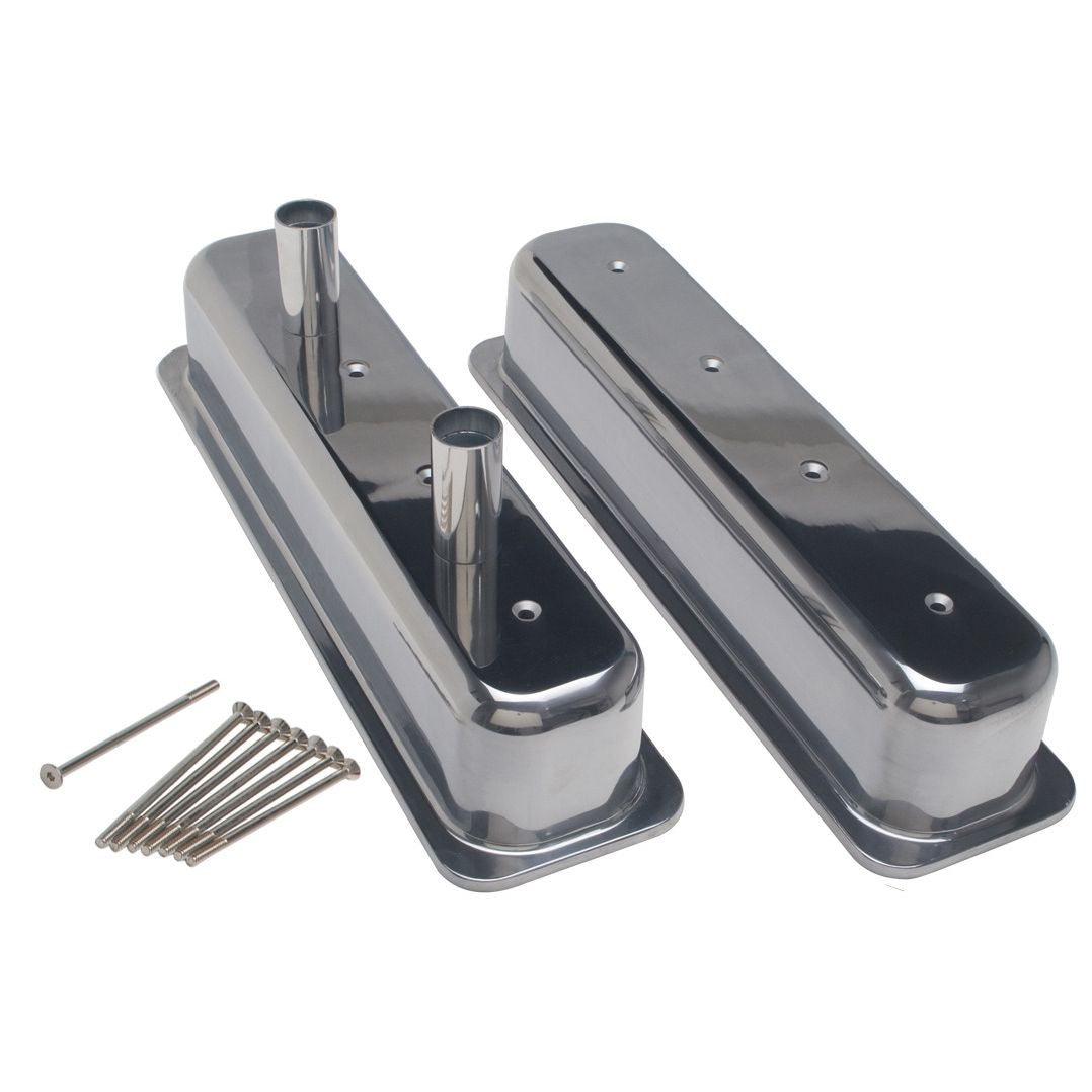 HAMBURGER'S PERFORMANCE PRODUCTS CAST ALUMINUM CIRCLE TRACK VALVE COVERS; CHEVY SB ENGINES (87-99); W/HOLES AND BAFFLES 1069