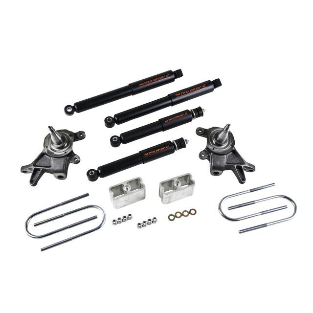 BELLTECH 439ND LOWERING KITS Front And Rear Complete Kit W/ Nitro Drop 2 Shocks 1998-2000 Nissan Frontier (all except: crew cab) 2 in. F/3 in. R drop W/ Nitro Drop II Shocks