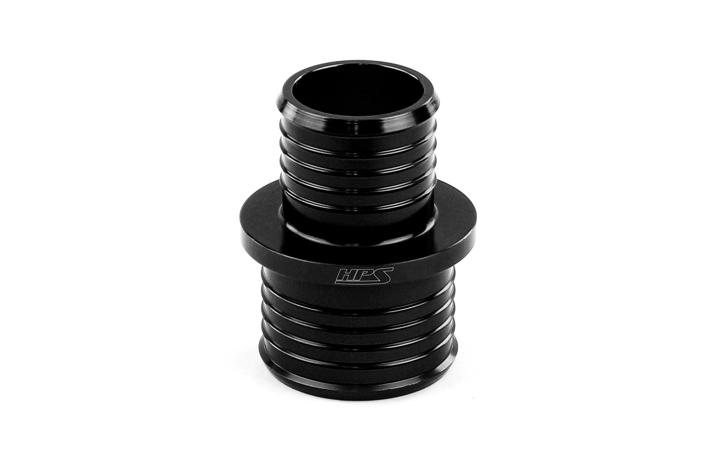 HPS Performance Billet Multi-ribbed Aluminum Reducing Hose Union 1" - 1-1/4" OD Black AHUR-100-125-BLK
