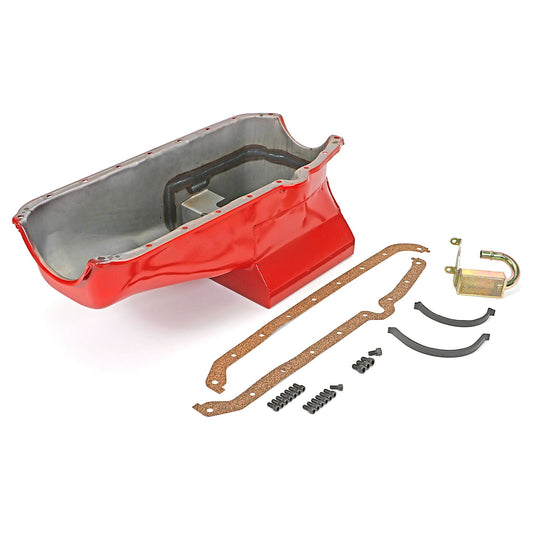 HAMBURGER'S PERFORMANCE PRODUCTS STREET PERFORMANCE OIL PAN; 1955-79 SB CHEVY 283-400; DRIVER'S SIDE DIPSTICK; 7 QT.; 8.25 IN. REAR SUMP DEPTH 0168