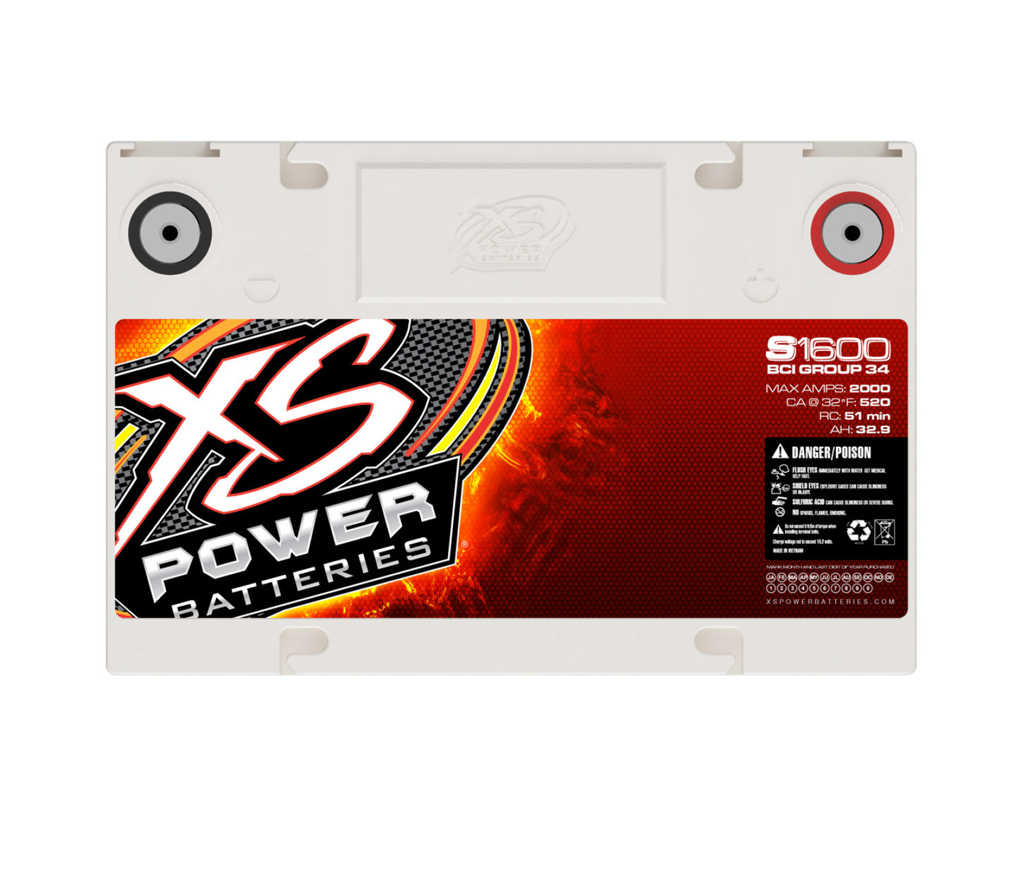 XS Power Batteries 16V AGM Batteries - 3/8" Stud Terminals Included 2000 Max Amps S1600