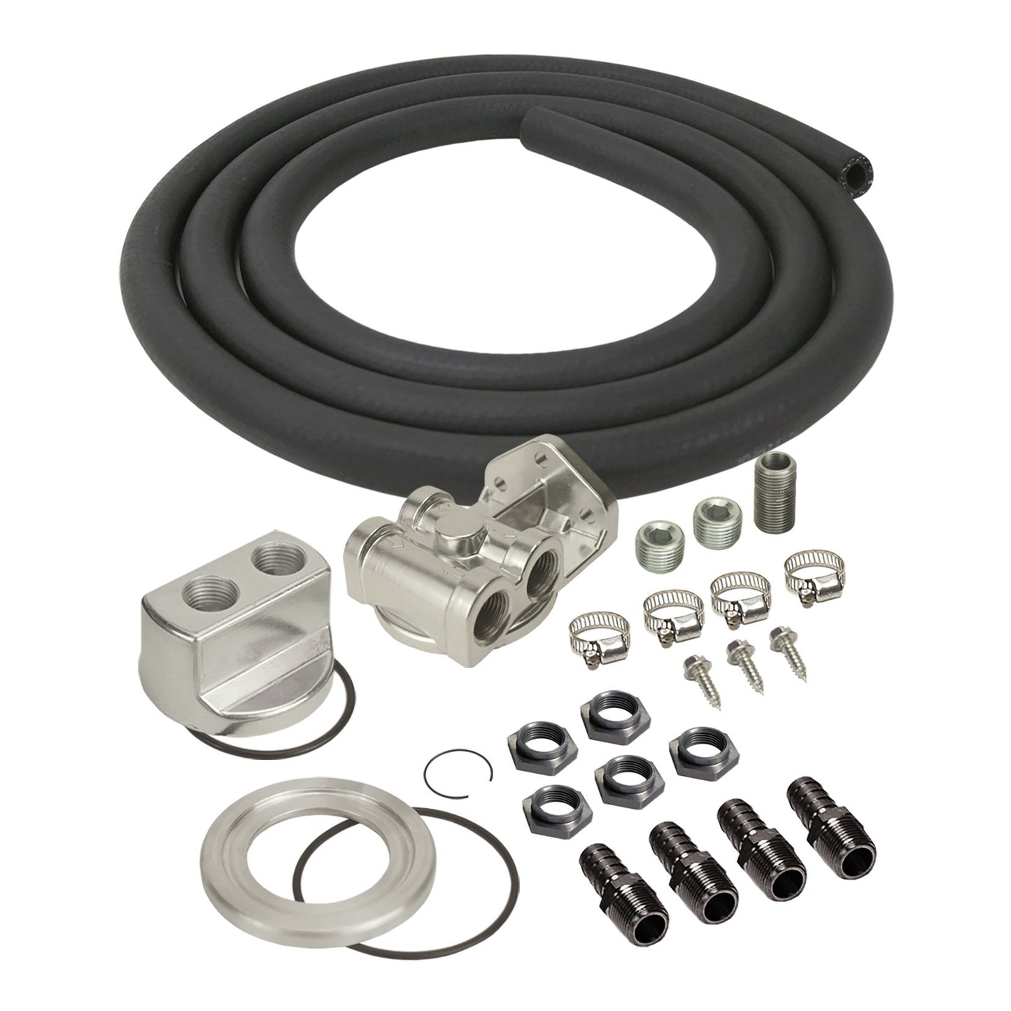 Derale Single Mount Univ Oil Fltr Reloc Kit, 1/2" NPT Side Ports, 3/4"-16 Filter Thread 15780