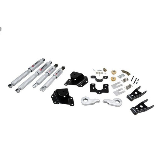 BELLTECH 659SP LOWERING KITS Front And Rear Complete Kit W/ Street Performance Shocks 2005-2006 Chevrolet Silverado/Sierra (Ext Cab w/ Factory Front Torsion bar) 1 in. or 2 in. F/4 in. R drop W/ Street Performance Shocks