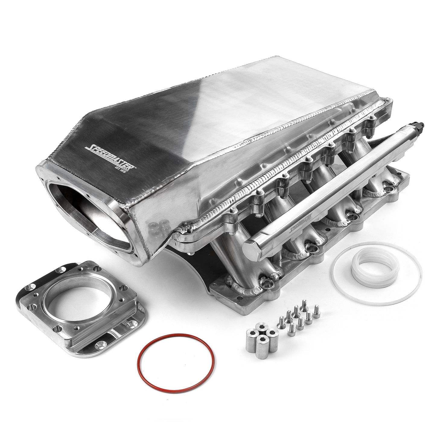 Speedmaster 1-148-054 Fits Ford 5.0L Coyote 2pc Fabricated High Ram Air 98mm 4 Bolt EFI Intake Manifold Polished