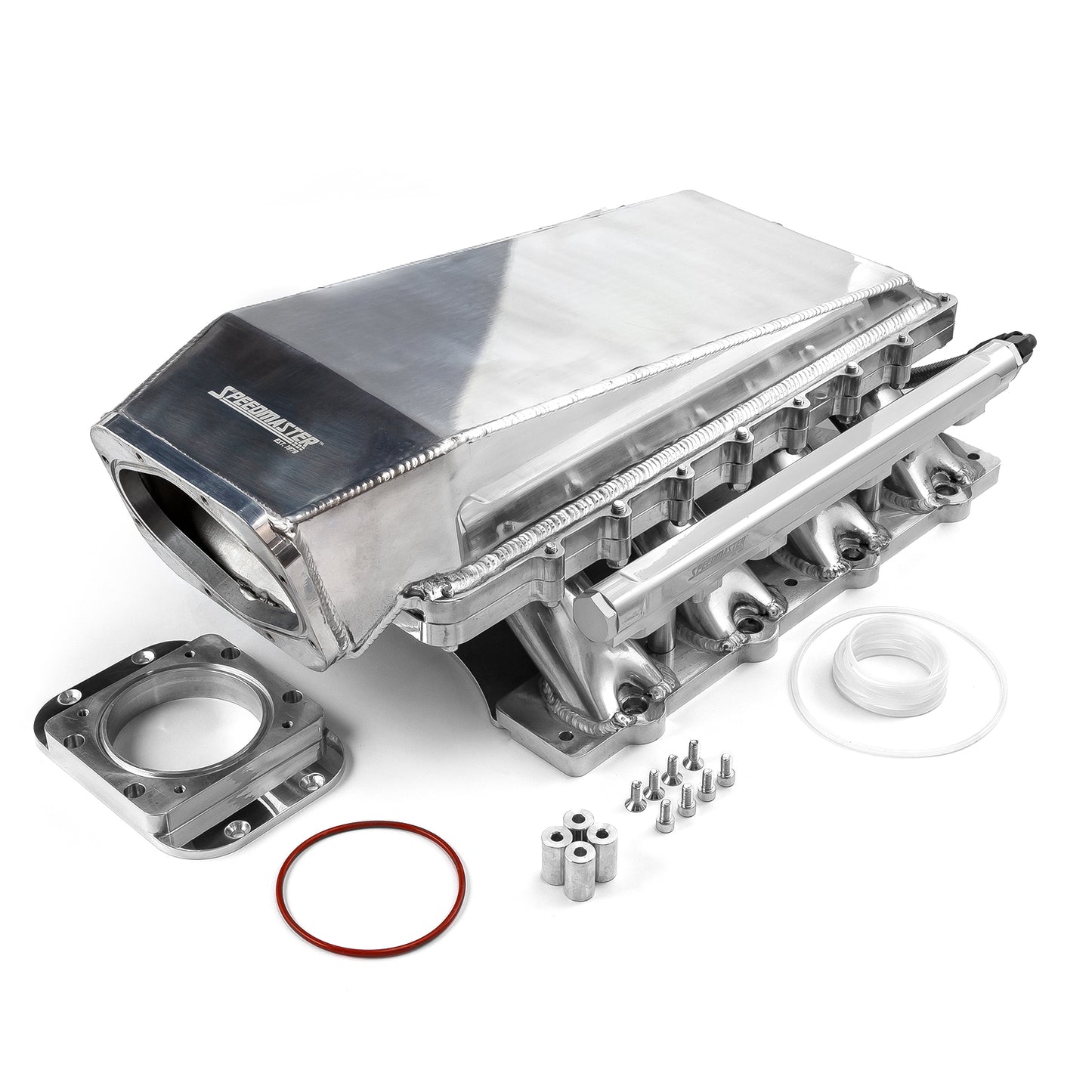 Speedmaster 1-148-055 Fits Ford 5.0L Coyote 2pc Fabricated Low Ram Air 98mm 4 Bolt EFI Intake Manifold Polished
