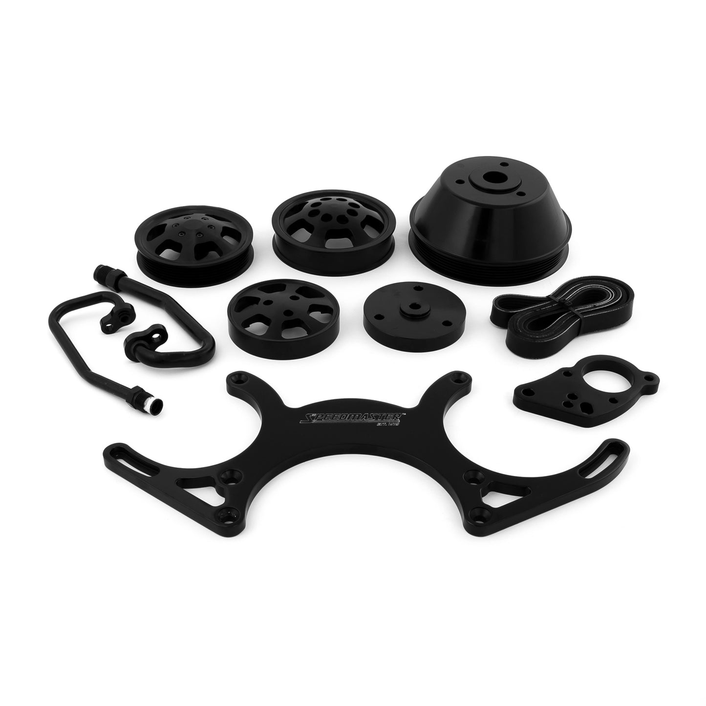 Speedmaster 1-415-001-02 Fits Chevy SBC 350 Aluminum Serpentine Complete Engine Pulley Kit [Black]