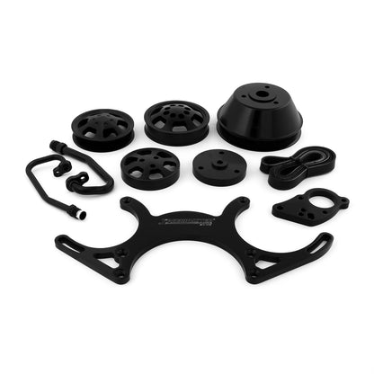 Speedmaster 1-415-001-02 Fits Chevy SBC 350 Aluminum Serpentine Complete Engine Pulley Kit [Black]