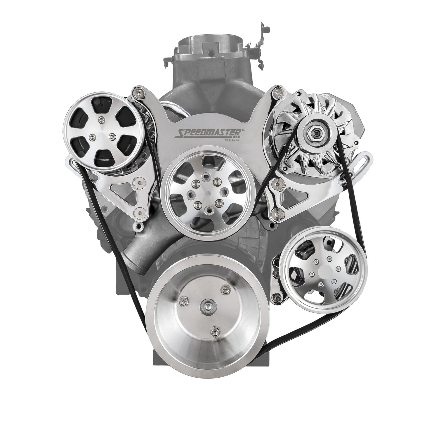 Speedmaster 1-673-001-02 Fits Chevy SBC 350 Aluminum Complete Serpentine Belt Drive System Kit [Polished]
