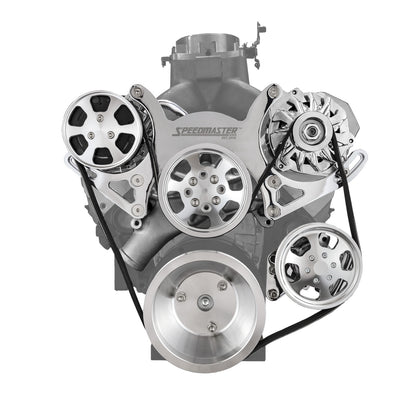 Speedmaster 1-673-001-02 Fits Chevy SBC 350 Aluminum Complete Serpentine Belt Drive System Kit [Polished]