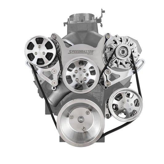 Speedmaster 1-673-001-02 Fits Chevy SBC 350 Aluminum Complete Serpentine Belt Drive System Kit [Polished]