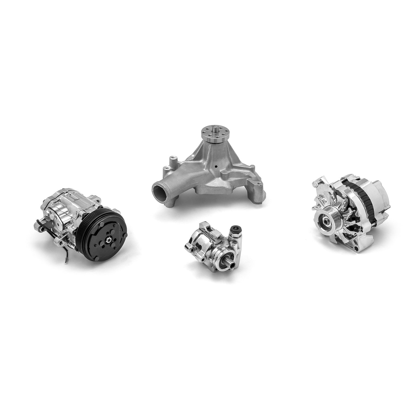 Speedmaster 1-673-001-02 Fits Chevy SBC 350 Aluminum Complete Serpentine Belt Drive System Kit [Polished]