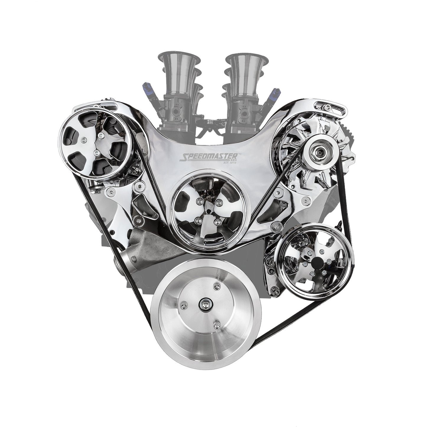 Speedmaster 1-673-002-01 Fits Chevy BBC 454 Aluminum Complete Serpentine Belt Drive System Kit [Polished]