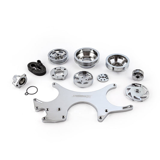 Speedmaster 1-673-003-01 Fits Ford SB 289 302 351w Aluminum Complete Serpentine Belt Drive System Kit [Polished]