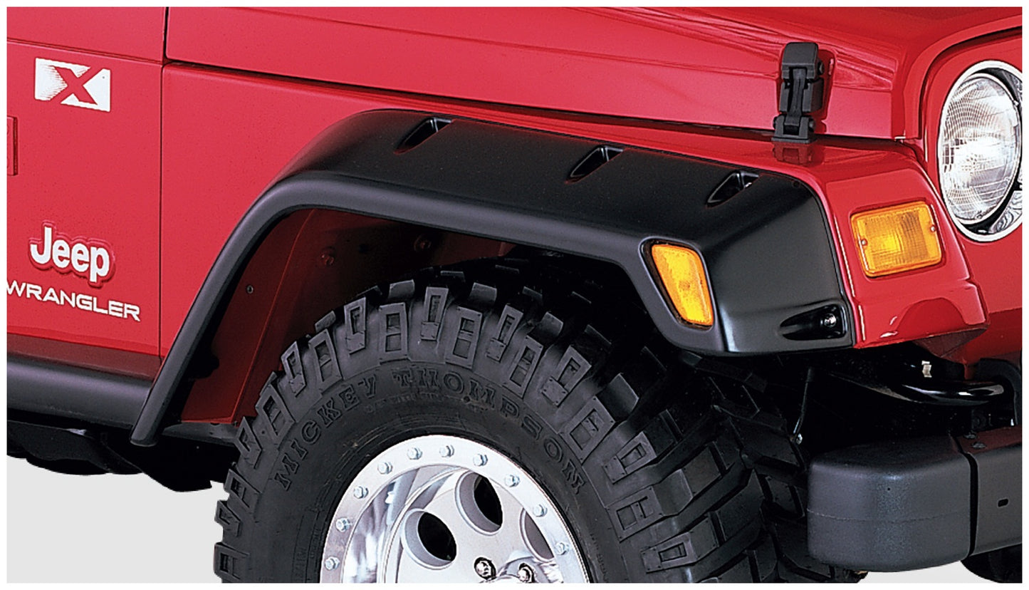 Bushwacker 10029-07 Black Max Coverage Pocket/Rivet Style Textured Finish Front Fender Flares For 1997-2006 Jeep Wrangler TJ