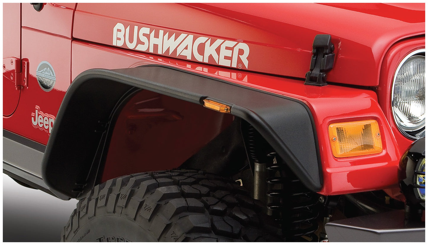 Bushwacker 10055-07 Black Jeep Flat Style Textured Finish Front Fender Flares For 1997-2006 Jeep Wrangler TJ