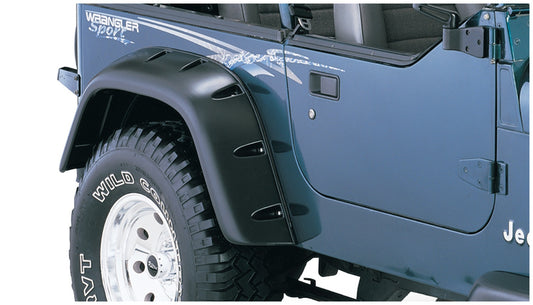Bushwacker 10058-07 Black Jeep Cutout Style Textured Finish Rear Fender Flares For 1987-1995 Jeep Wrangler YJ (Excludes Renegade)