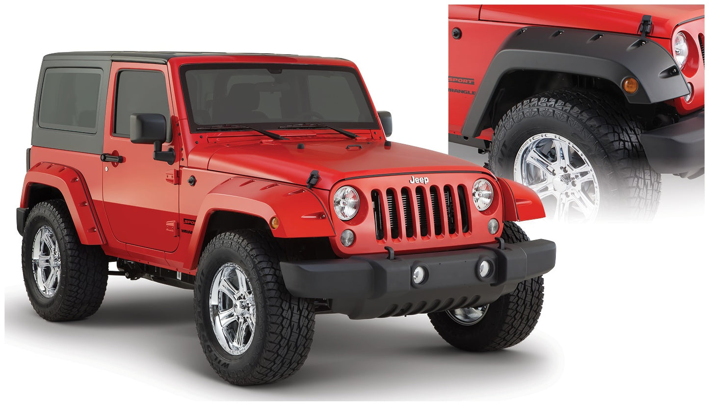 Bushwacker 10077-02 Black Pocket/Rivet Style Smooth Finish Front Fender Flares For 2007-2018 Jeep Wrangler JK
